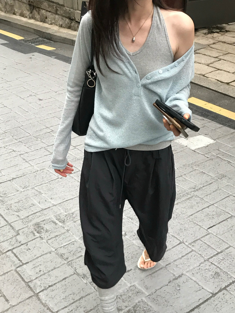 側抓皺細節抽繩七分褲