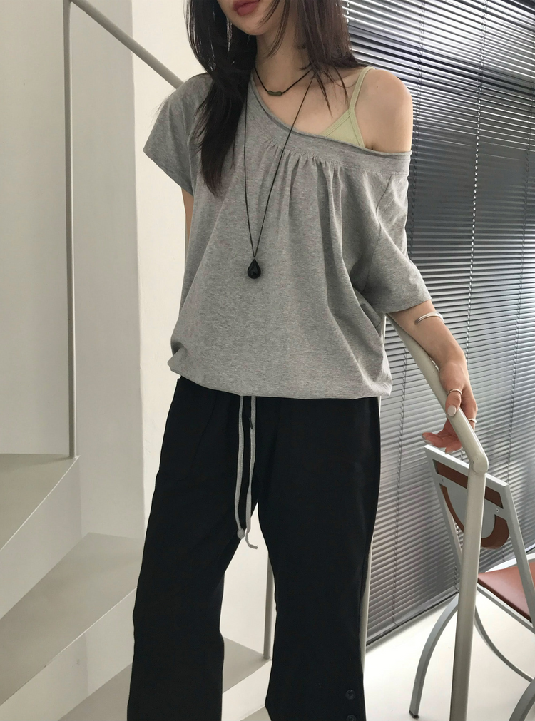 美色細帶交疊背心