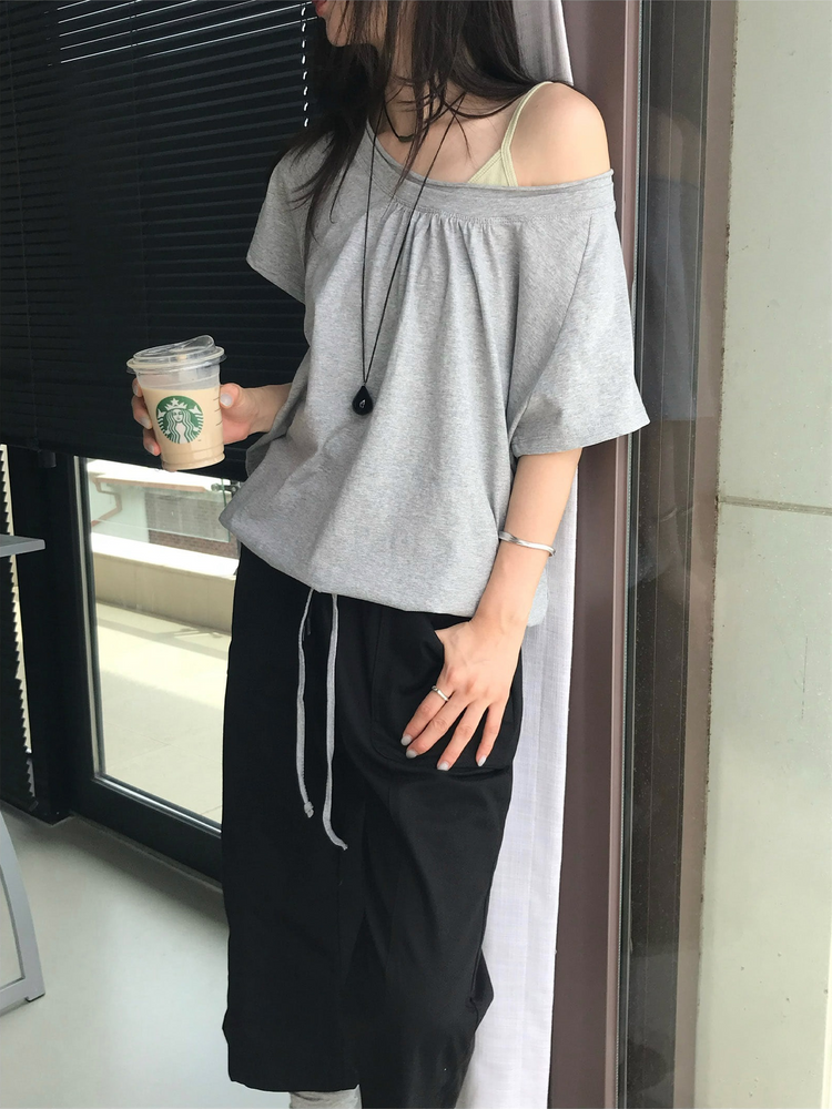 美色細帶交疊背心