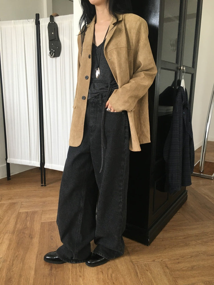 (現)基礎黑灰闊牛仔褲