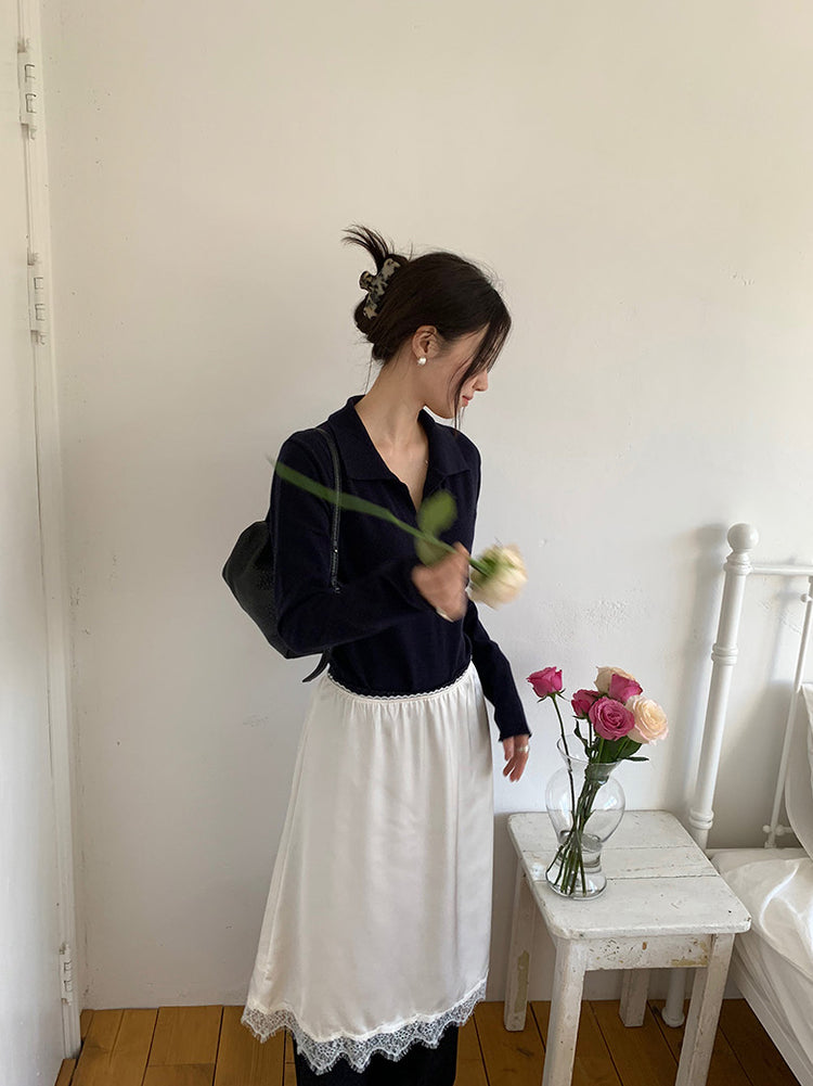 霧光澤蕾絲邊半裙