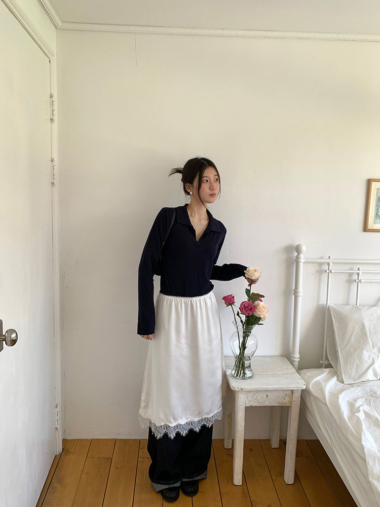 霧光澤蕾絲邊半裙