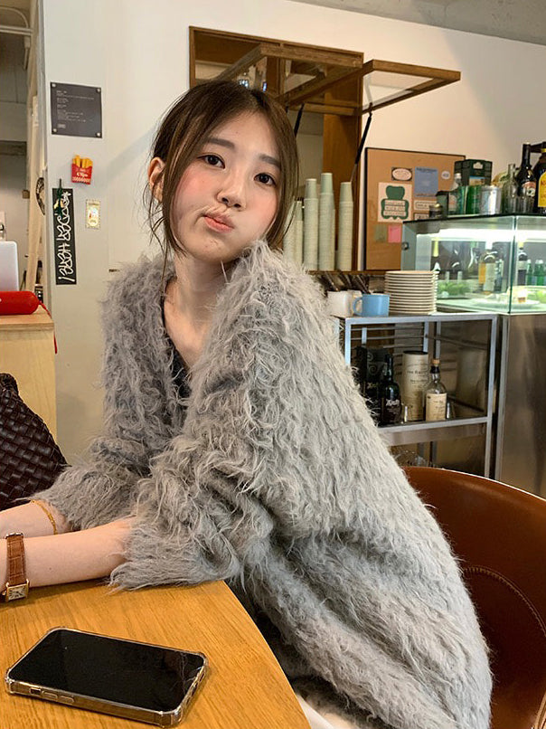 毛感細節排鈕寬鬆針織外套