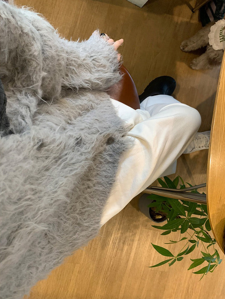 毛感細節排鈕寬鬆針織外套