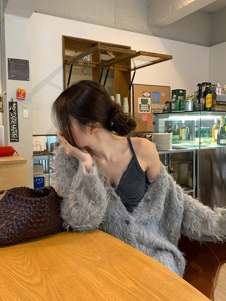 毛感細節排鈕寬鬆針織外套