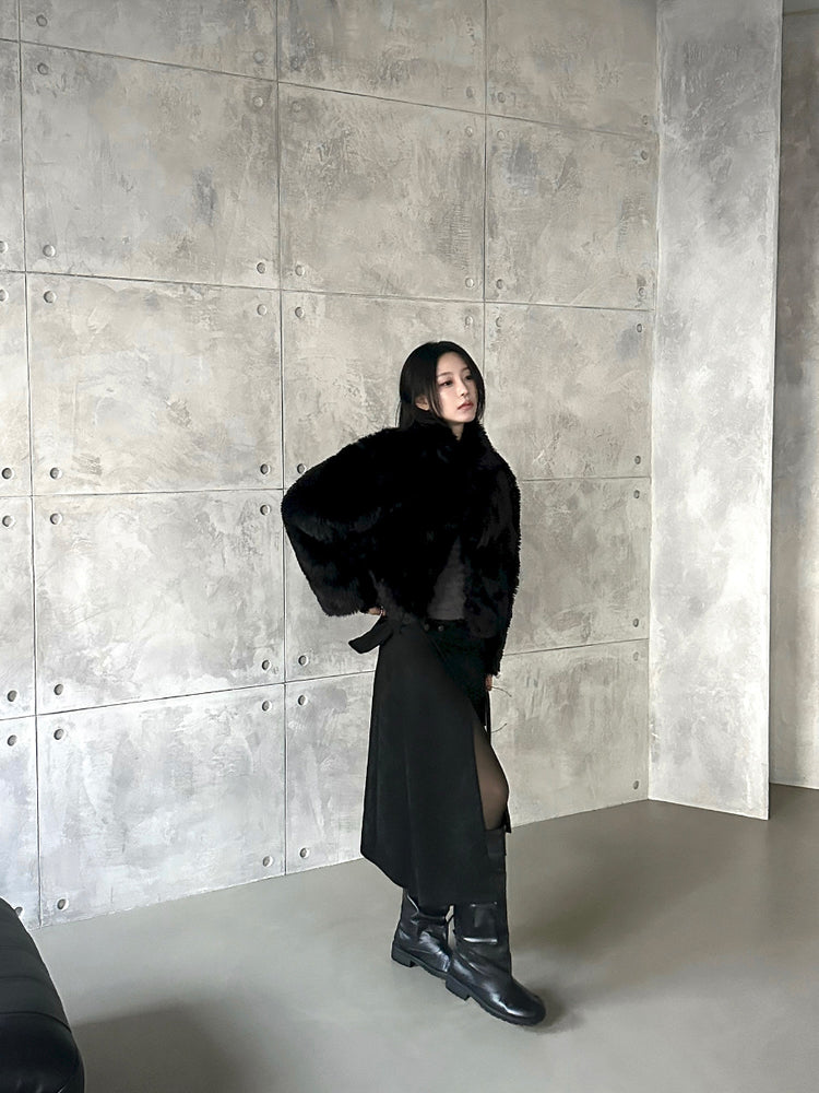 毛絨交疊細節背心