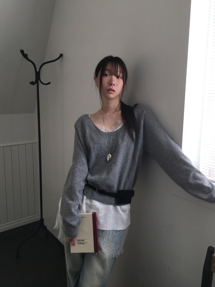 美色U領線細節針織上衣