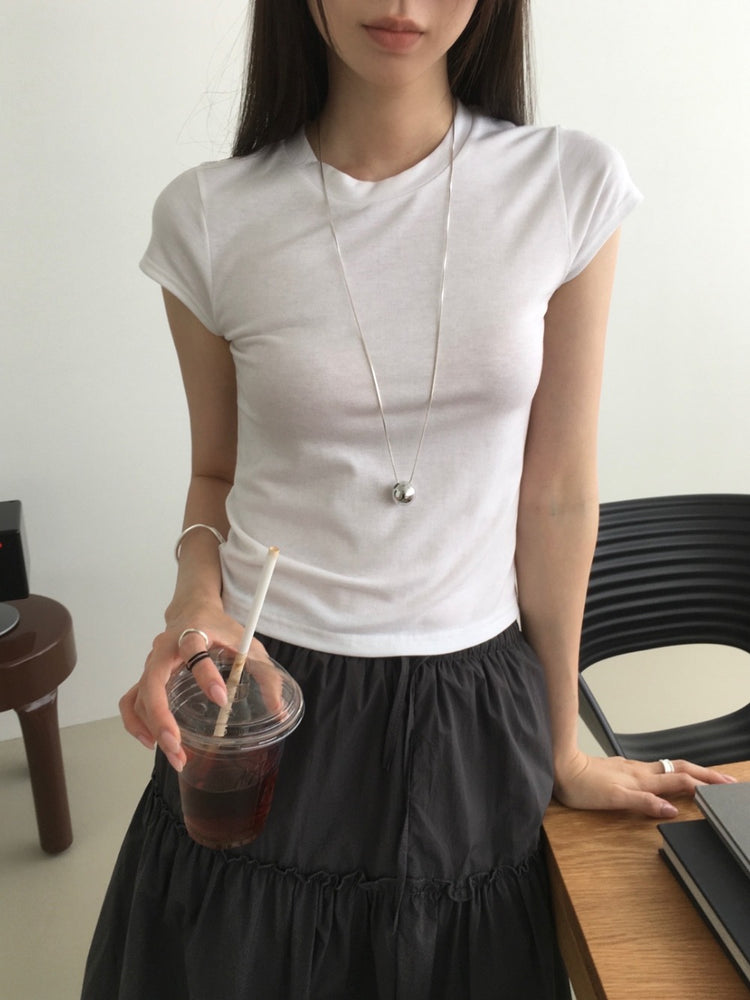 美色飛袖細節修身上衣