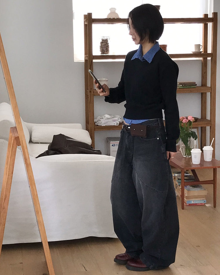 復古亮色格紋細節修腰襯衫