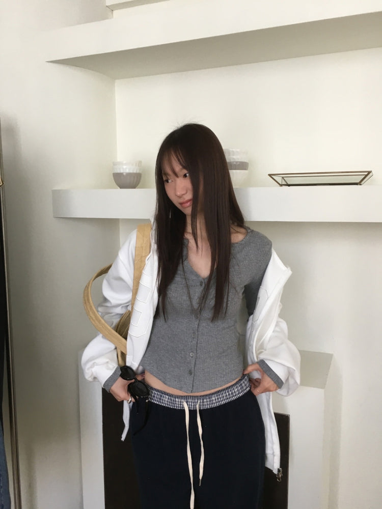 格紋反著腰頭細節棉褲