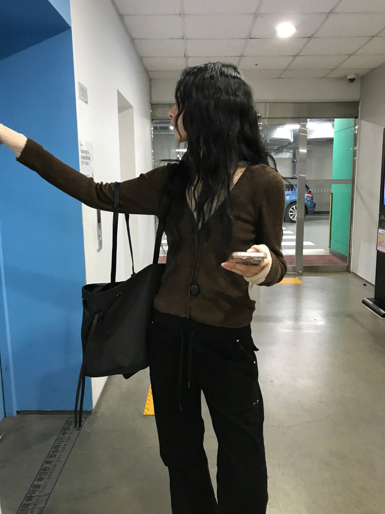 帆布拼接皮垂帶細節大容量袋