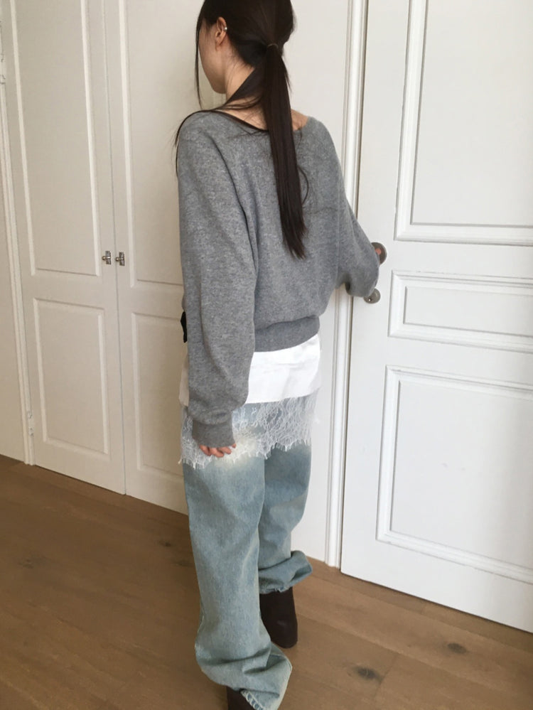 (現)美色蕾絲邊光澤感連身裙