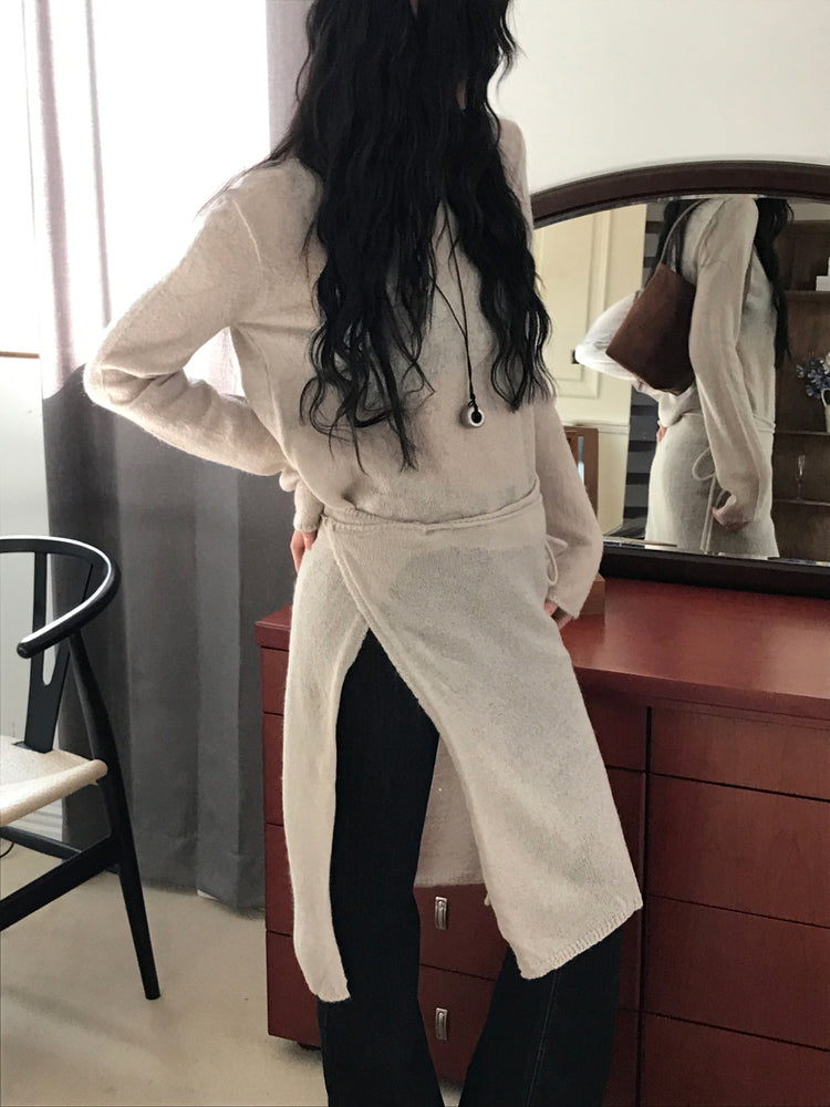 微透膚羊駝毛船領針織上衣