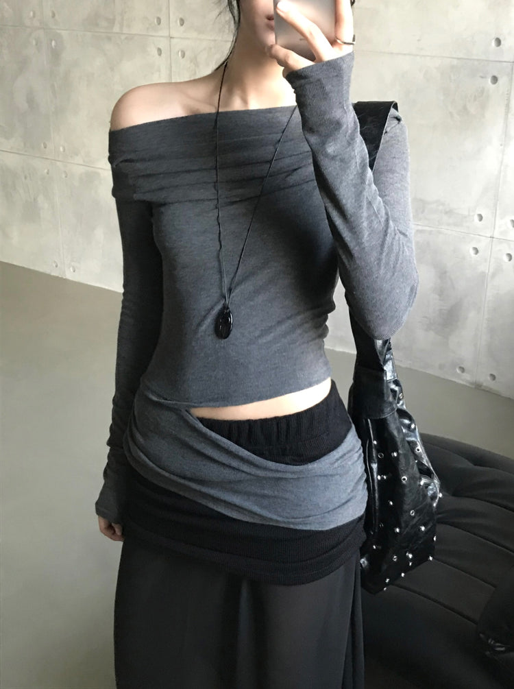 美肩側露腰細節上衣