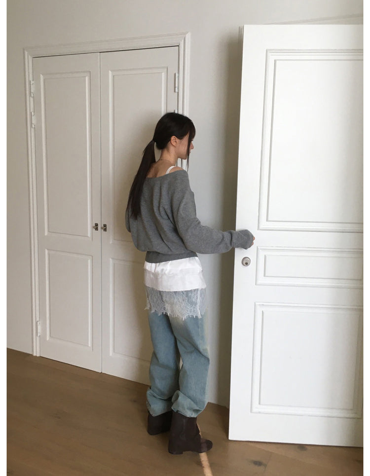 (現)美色蕾絲邊光澤感連身裙