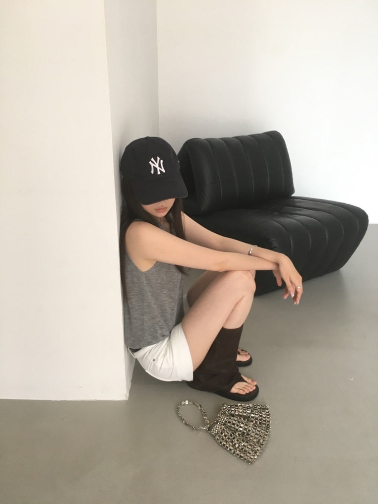 美肩坑紋反折針織上衣
