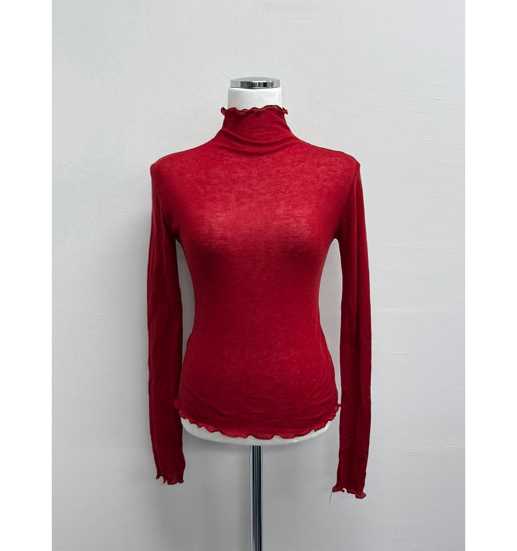 美色微透捲邊細節修身上衣