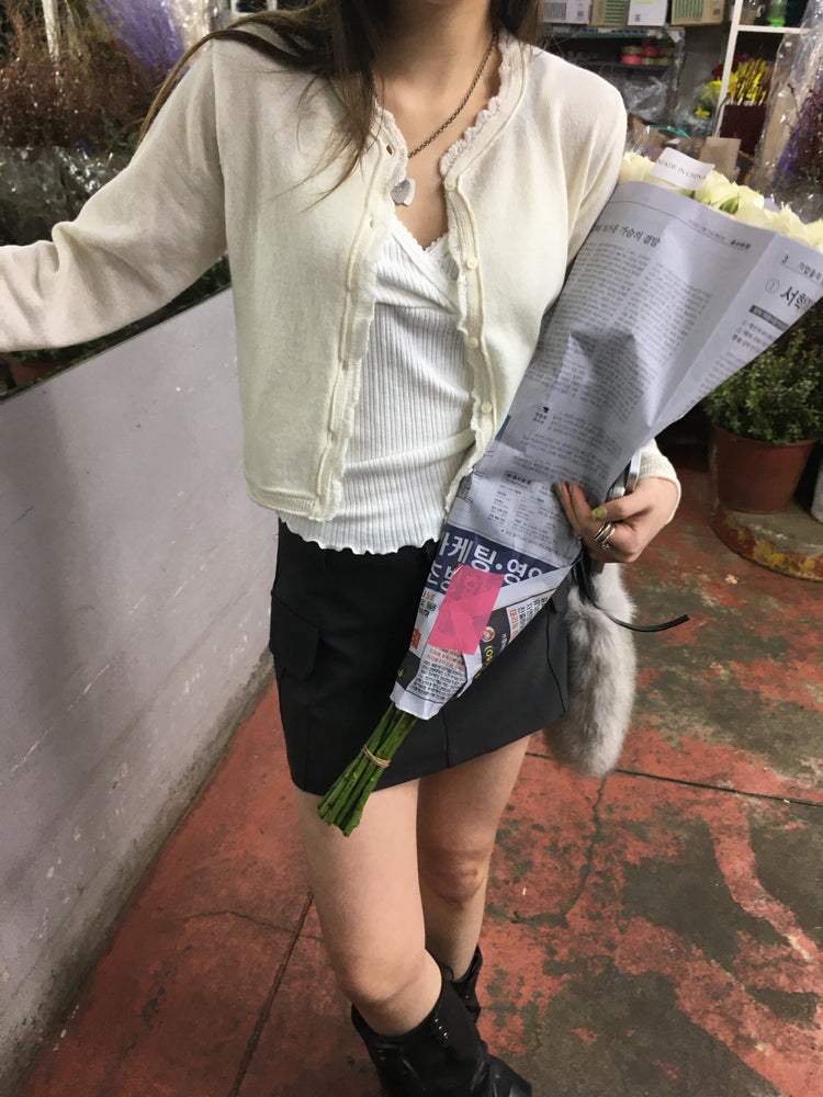 交疊蕾絲捲邊細節背心