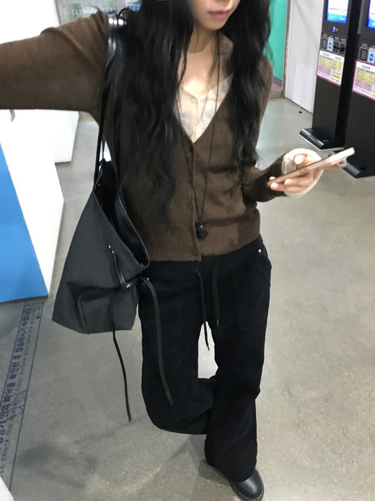 帆布拼接皮垂帶細節大容量袋