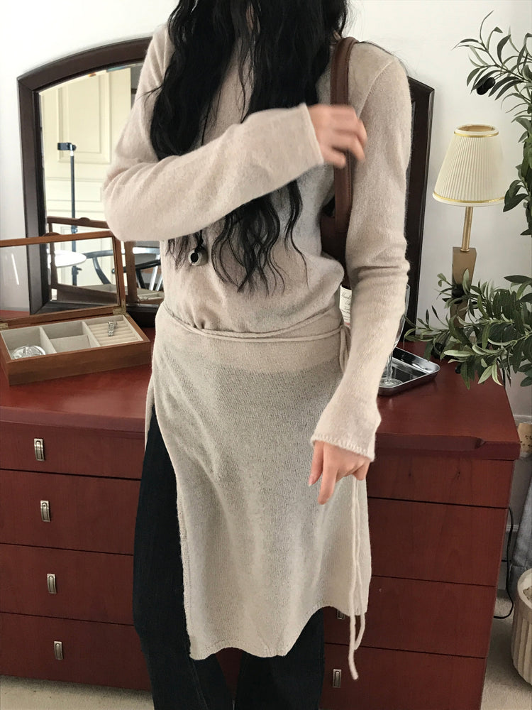 微透膚羊駝毛船領針織上衣