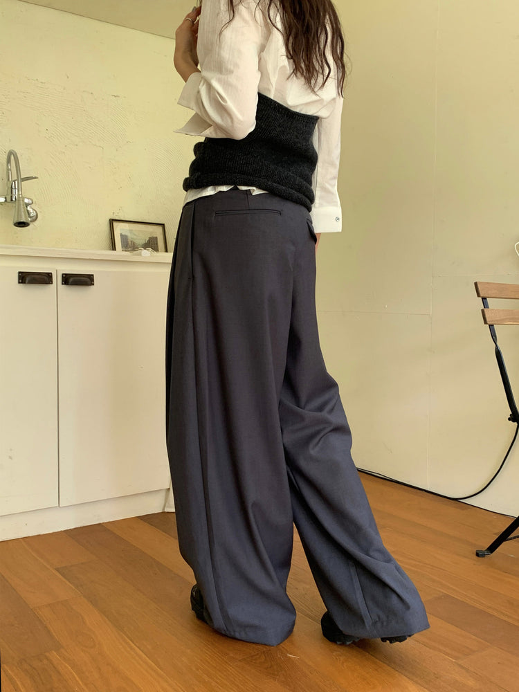 高質雙壓褶口袋細節直褲