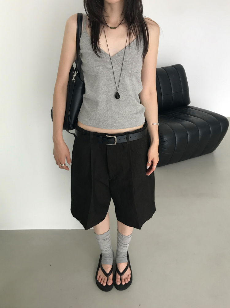 美色細帶交疊背心
