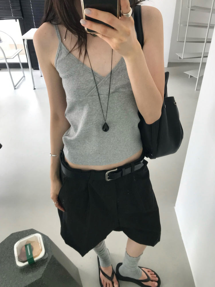 美色細帶交疊背心