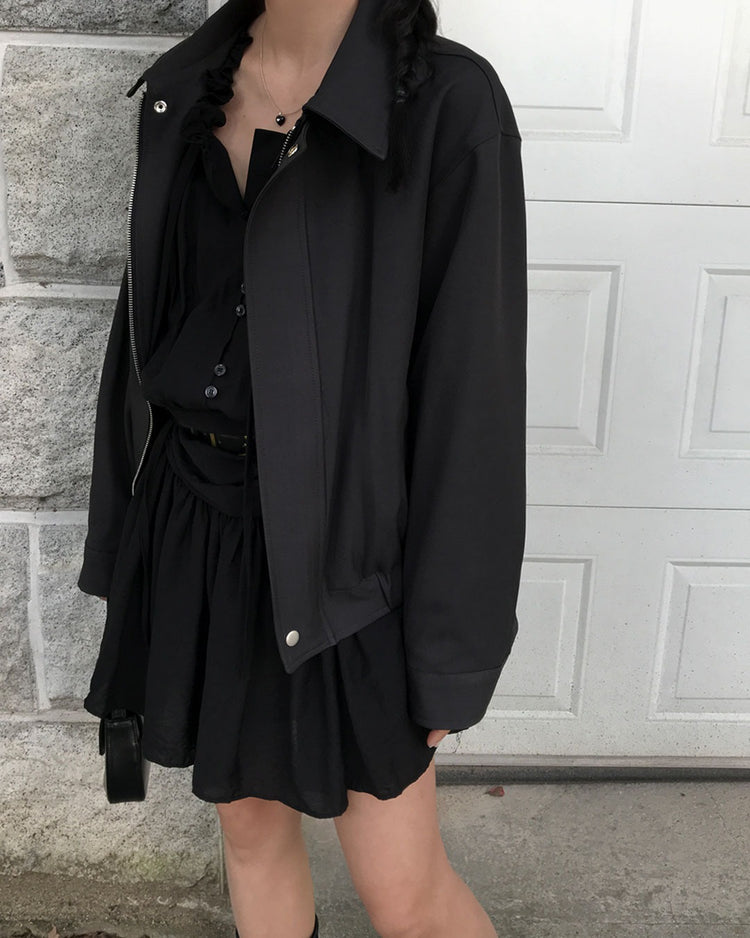 美色銀標細節翻領外套