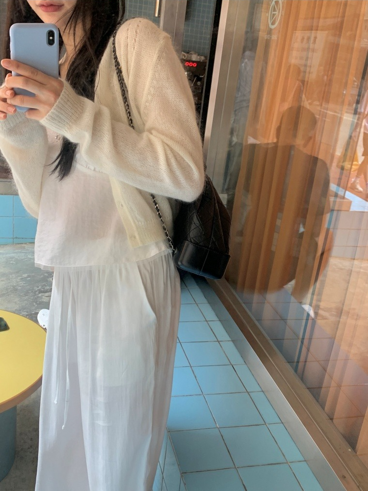 微透清涼荷葉邊褲頭細節直褲
