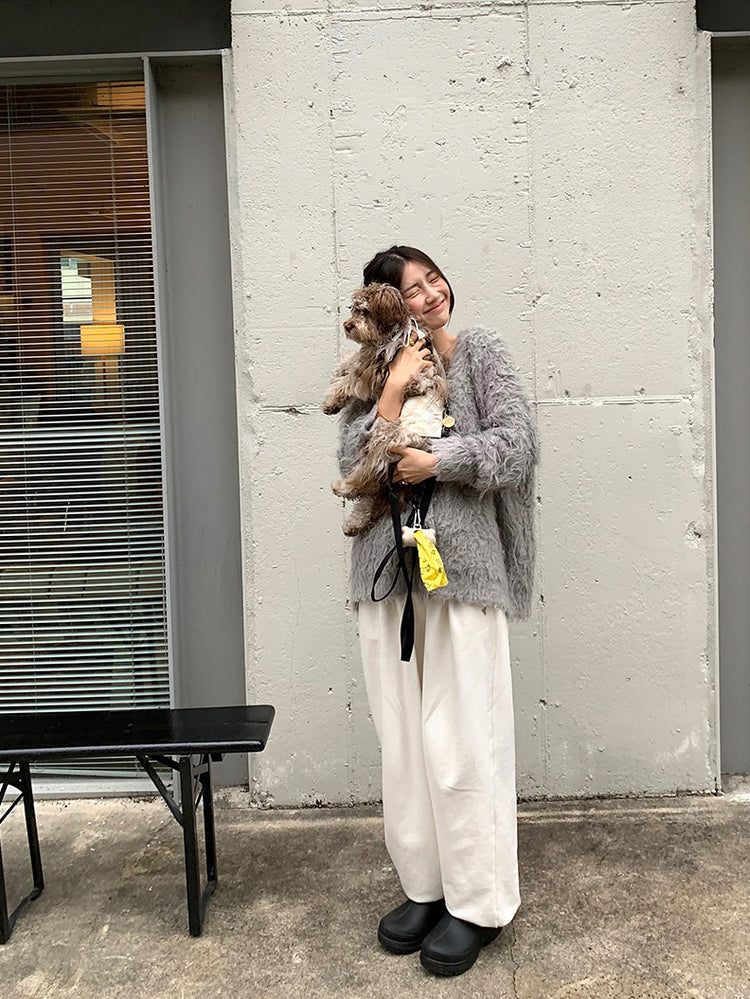 毛感細節排鈕寬鬆針織外套