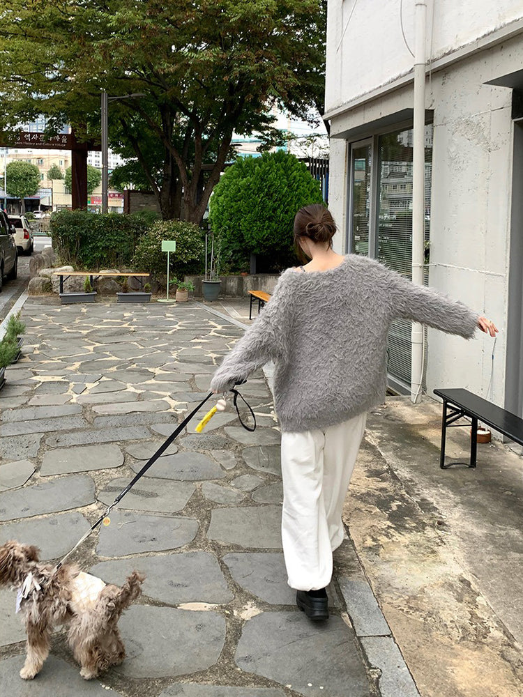 毛感細節排鈕寬鬆針織外套