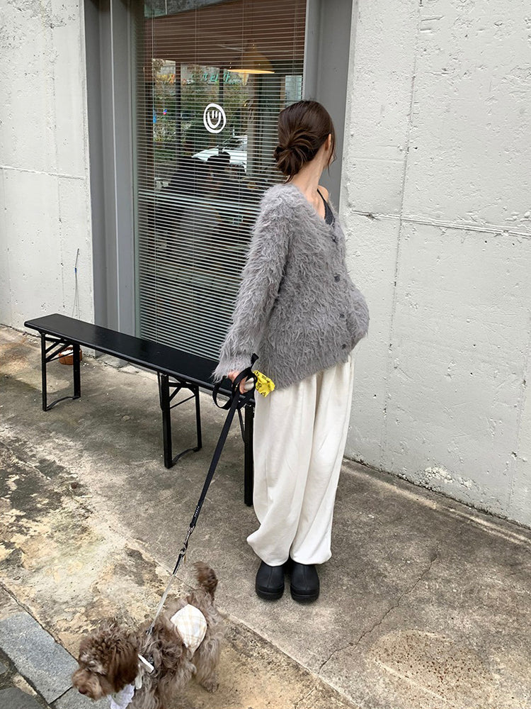 毛感細節排鈕寬鬆針織外套