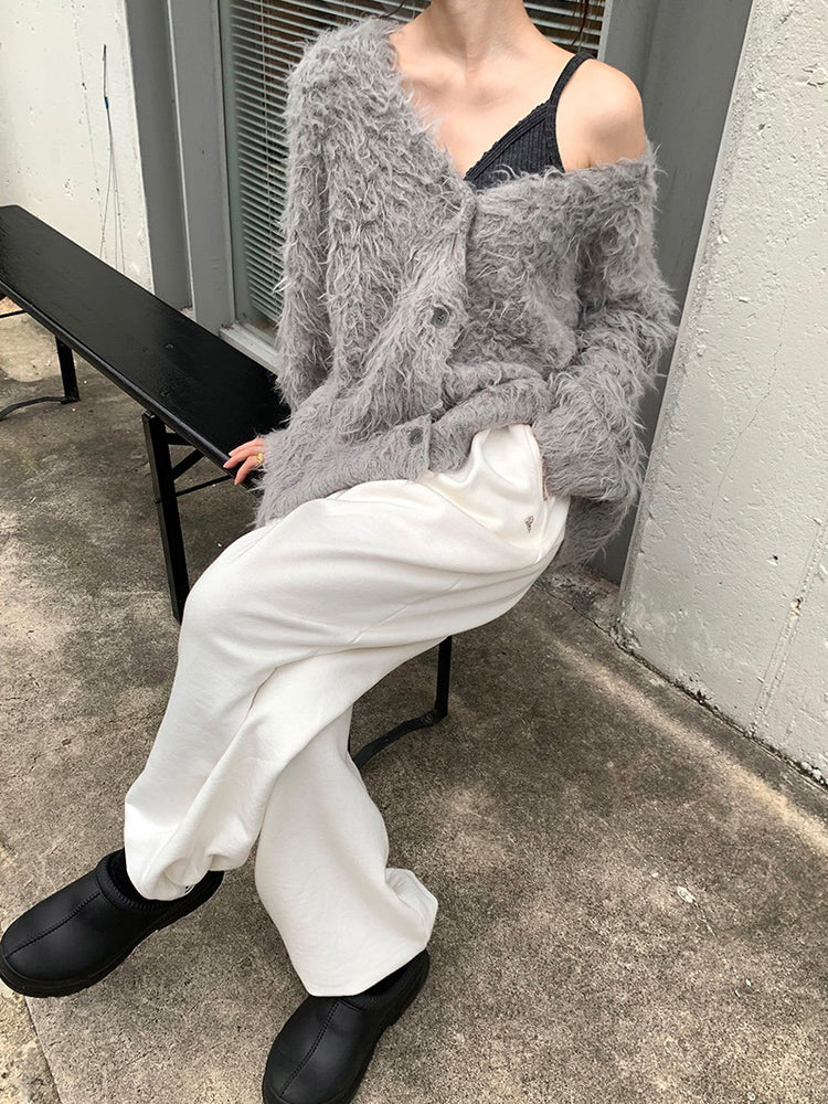 毛感細節排鈕寬鬆針織外套