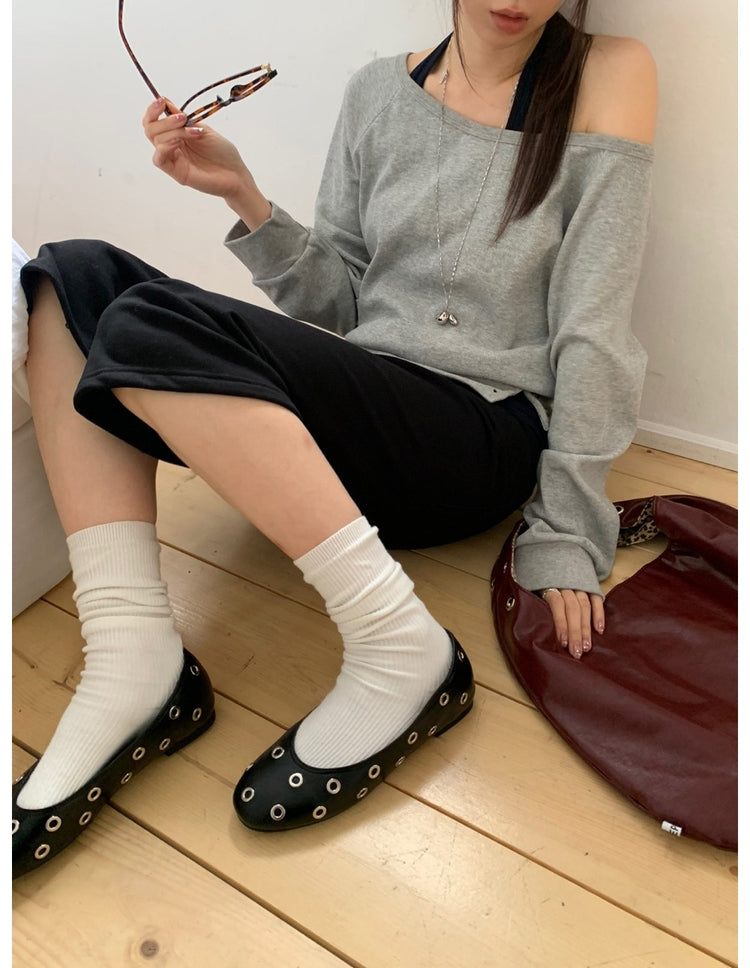 美肩撞色掛脖兩件式上衣