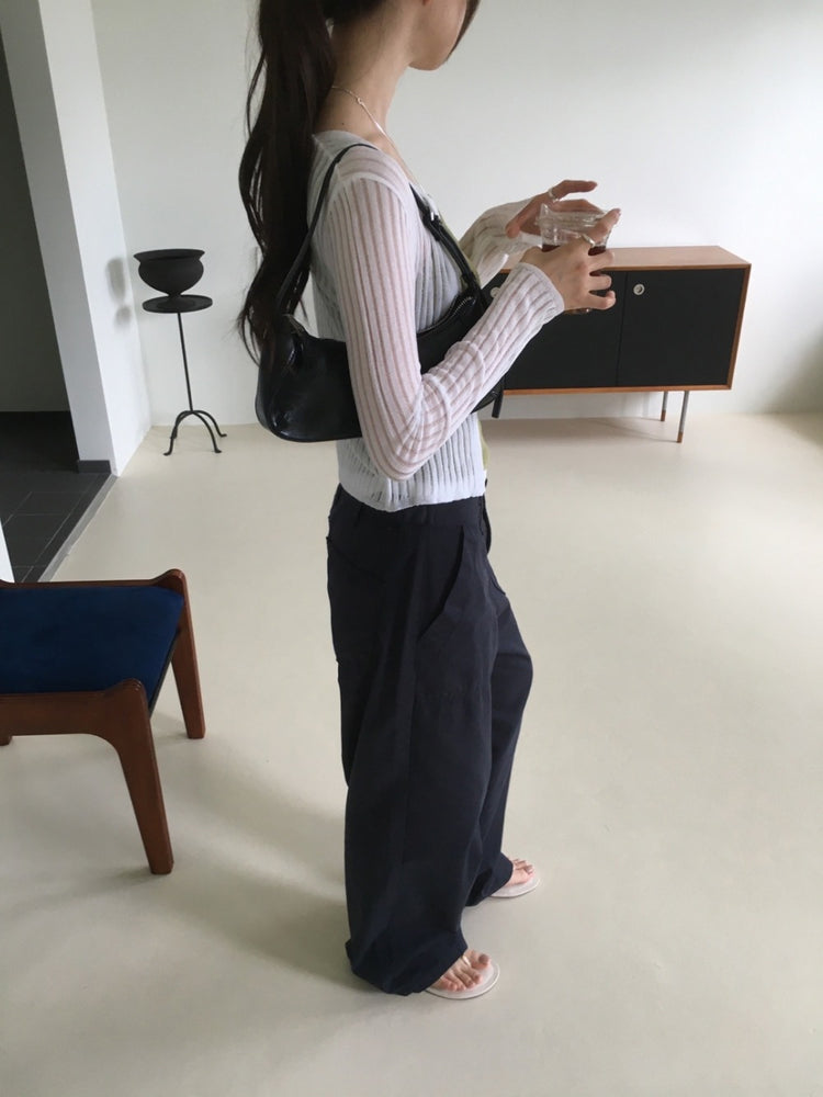 輕薄垂感可調節細節直褲