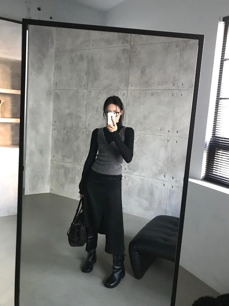 毛絨交疊細節背心