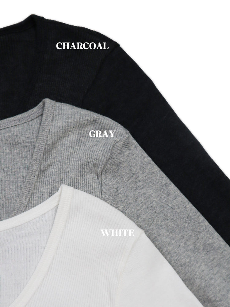 美色V領扣鈕修身上衣