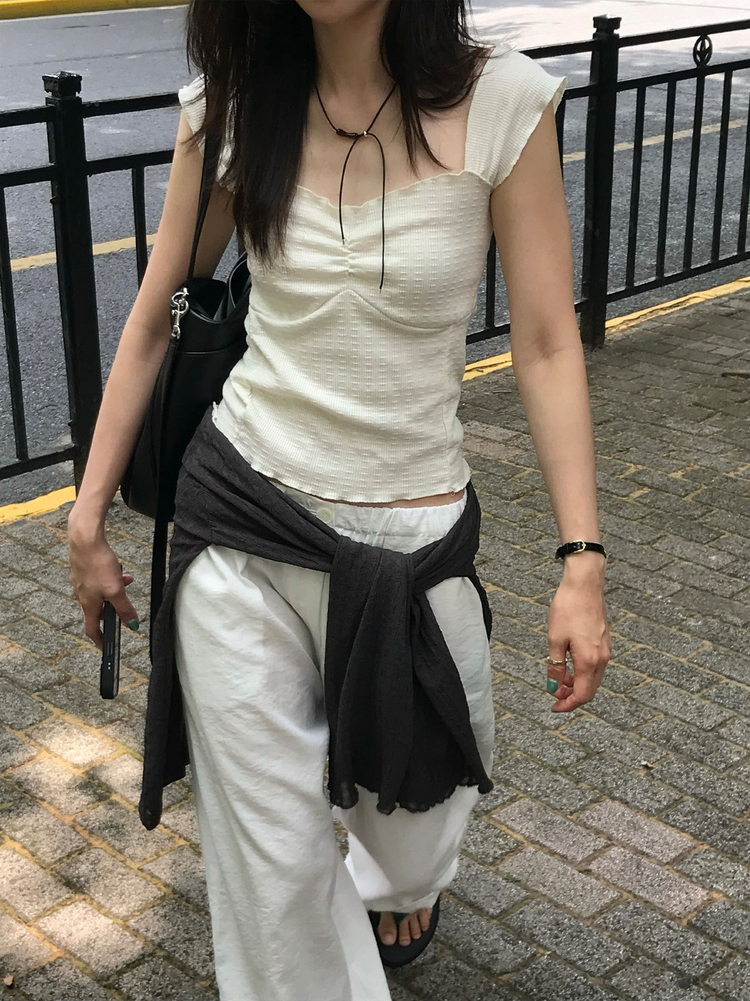 皺皺紋理胸壓線細節上衣
