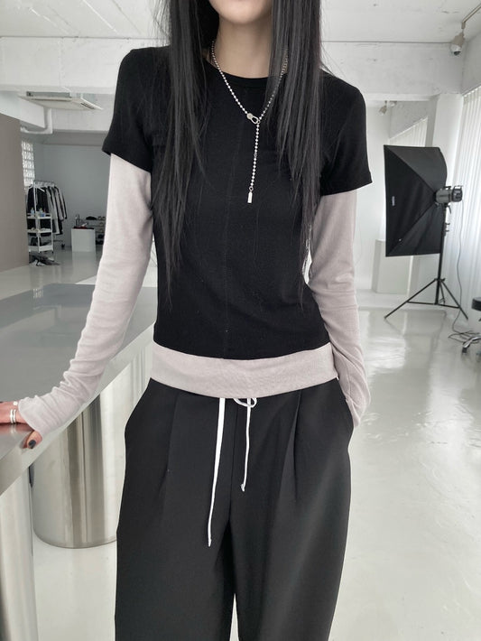 撞色層次感假兩件上衣