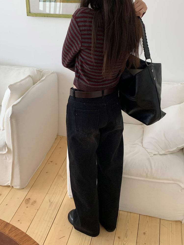 復古美刷色側前壓線細節牛仔褲