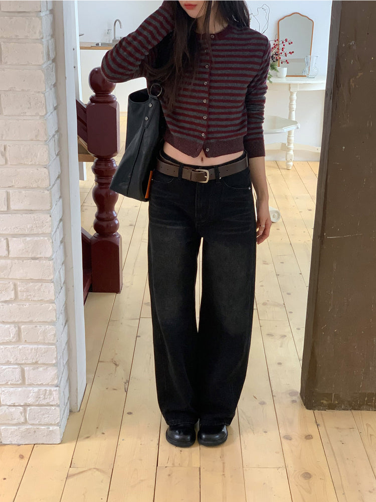 復古美刷色側前壓線細節牛仔褲