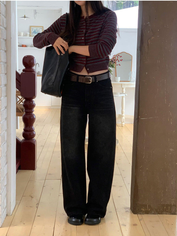 復古美刷色側前壓線細節牛仔褲