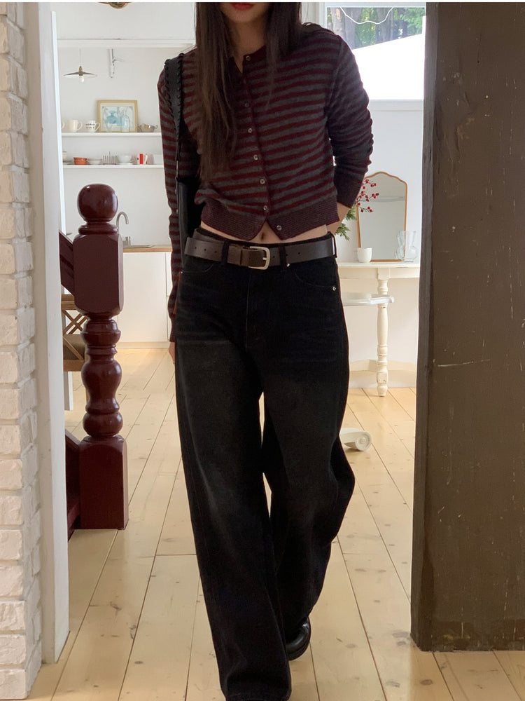 復古美刷色側前壓線細節牛仔褲