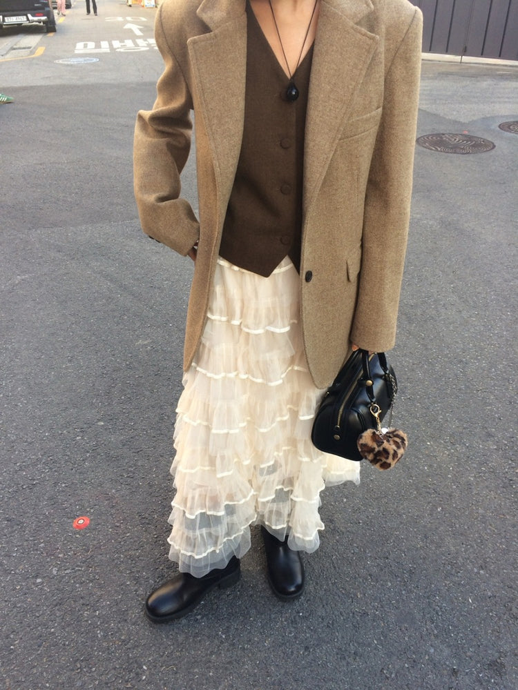 極美透紗蛋糕層次感及踝裙