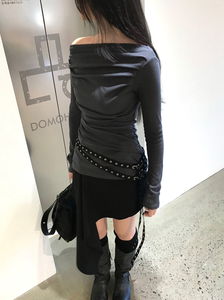 不規則下擺扣鈕短裙