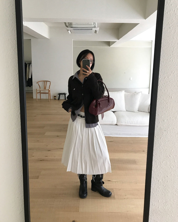 不修邊雙層細節百褶裙