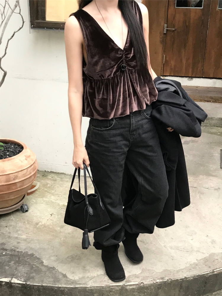 絲絨泡泡下擺背心