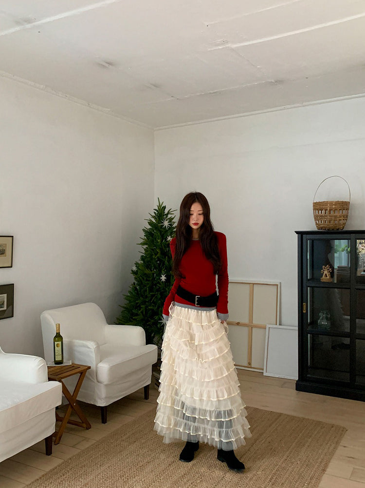 極美透紗蛋糕層次感及踝裙