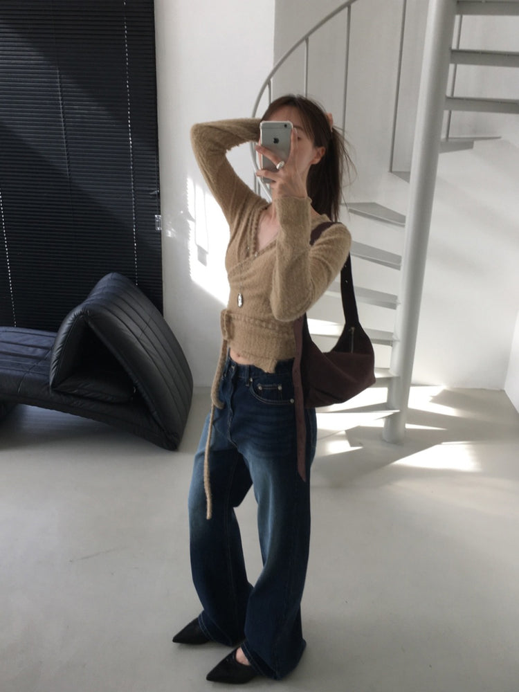 毛絨親膚綁帶細節上衣