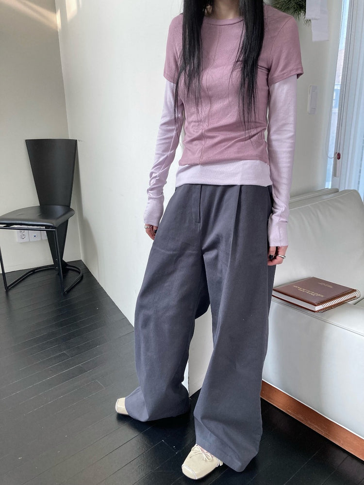 撞色層次感假兩件上衣